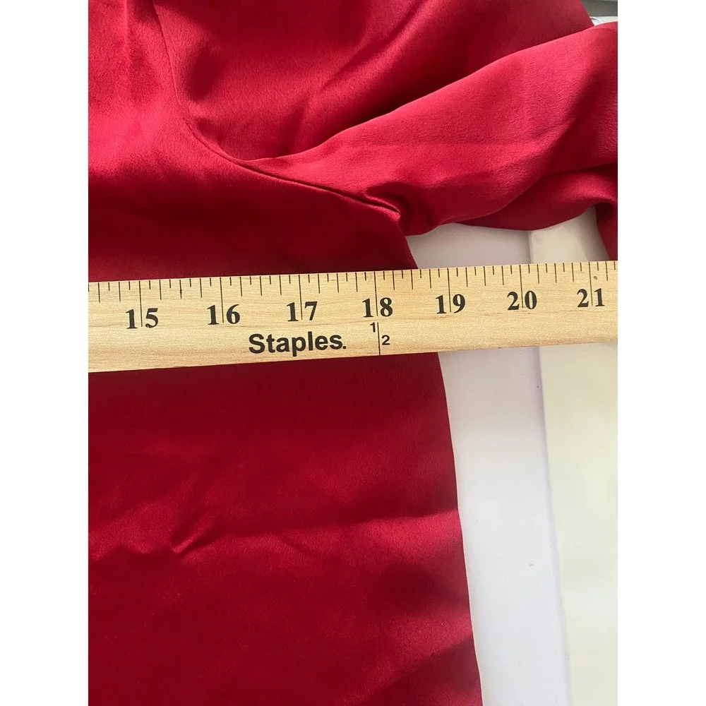 LOFT Womens Red Satin Puff Sleeve Blouse XS Long Sleeve Keyhole Back Top